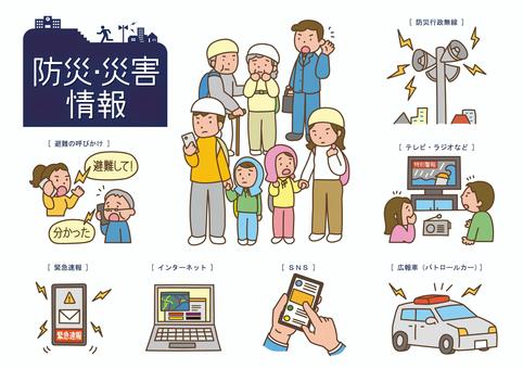 災害情報＿ＡＬＬ 自然災害,防災,人物,ハザードマップ,災害,緊急,情報,避難,災害情報,緊急速報のイラスト素材