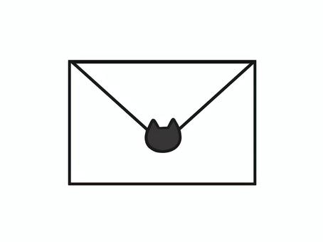 黒い猫付きの手紙のイラスト 生活,手紙,郵便物,メッセージ,届け物,お便り,猫のイラスト素材