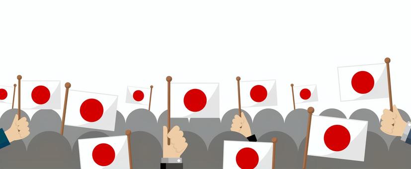手持ち国旗　群衆イラスト / 日本 国旗,日の丸,愛国心,手,旗,国民,祝日,ナショナリズム,国,日本のイラスト素材