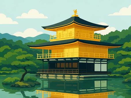 黄金の輝き 水面に映る京都 金閣寺 黄金の輝き 水面に映る京都 金閣寺 金閣寺,鹿苑寺,京都,寺院,寺,観光地,名所,日本,和風,伝統のイラスト素材