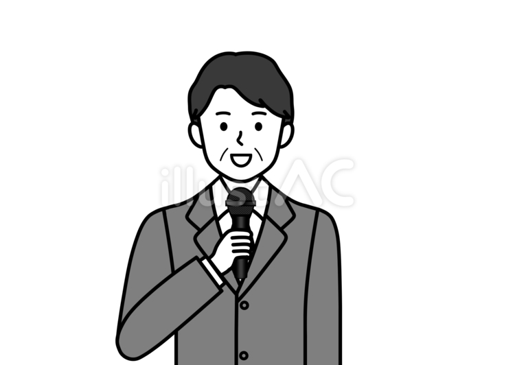 マイクを持つ中高年の司会者・講師の男性 マイク,司会者,講師のイラスト素材