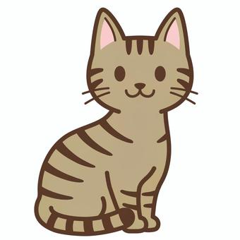 おすわりする猫（キジトラ） 猫,キジトラ,野良猫,保護猫,地域猫,ペット,動物,おすわり,全身,かわいいのイラスト素材