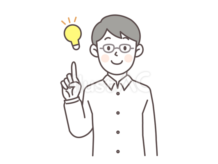指差しとアイディアと眼鏡の男性_白シャツ 人物,男性,若いのイラスト素材