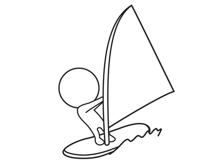 ウインドサーフィン ウインドサーフィン 棒人間,ウインドサーフィン,線画,シンプル,ゆるいのイラスト素材