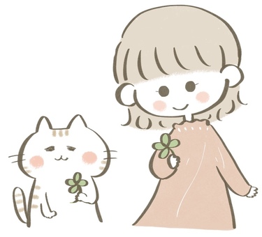 Clover, girl, cat, yuwawa, JPG