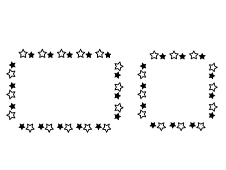 モノクロの星模様の四角いフレームセット フレーム,背景,星,ライン,四角,正方形,長方形,黒,モノクロ,あしらいのイラスト素材