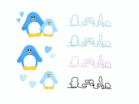ほのぼのペンギンさんセット ペンギン,水族館,ワンポイント,アイコン,ライン,かわいい,ポップ,パステル,素材,手描きのイラスト素材