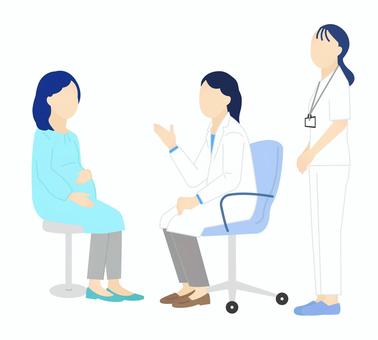 患者を診察する医者のシンプルイラスト素材 患者を診察する医者のシンプルイラスト素材 医師,医者,ドクター,医療従事者,先生,白衣,看護師,妊婦,妊娠,マタニティのイラスト素材