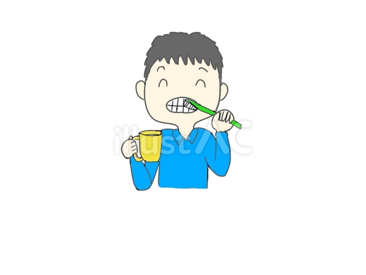 歯磨きをする、小学生、中学生のと男の子。 歯磨き,歯,コップのイラスト素材
