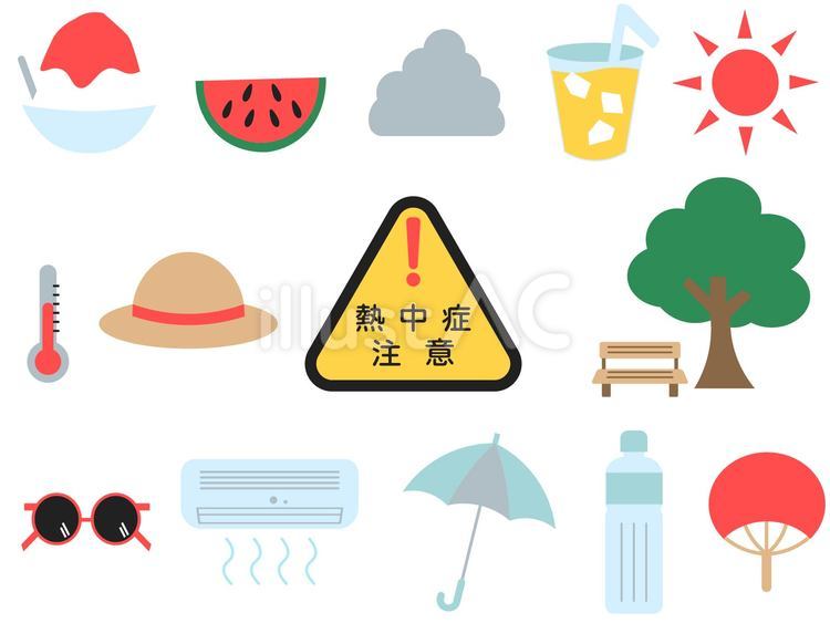 熱中症対策と夏の暑さ予防アイコンセット 熱中症,予防,夏のイラスト素材