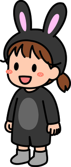 黒のうさぎコスの女の子です。 うさぎ,着ぐるみ,シンプル,コスプレ,コスチューム,動物,ぬいぐるみ,イベント,パーティー,女の子のイラスト素材