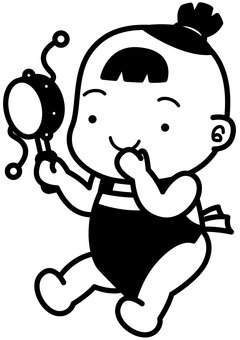 腹掛け-1c 腹掛け-1c 赤ちゃん,腹掛け,時代劇,江戸時代,でんでん太鼓,笑顔,かわいい,シンプル,モノクロ,白黒のイラスト素材