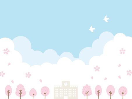 School and cherry blossom trees background material, , JPG and AI