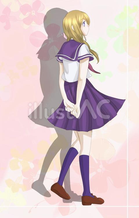 後ろ姿セーラー服の女の子 女の子,美少女,セーラー服のイラスト素材