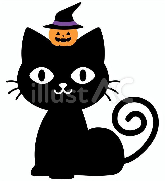 ハロウィン　黒猫　イラスト　挿絵　全身 ハロウィン,黒猫,猫のイラスト素材