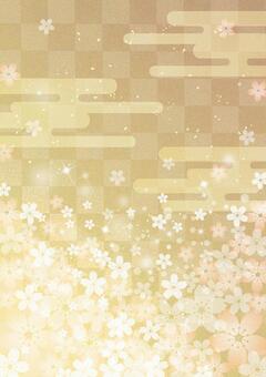 Sakura_Gold leaf_Lattice background_Vertical 2447, , JPG and AI