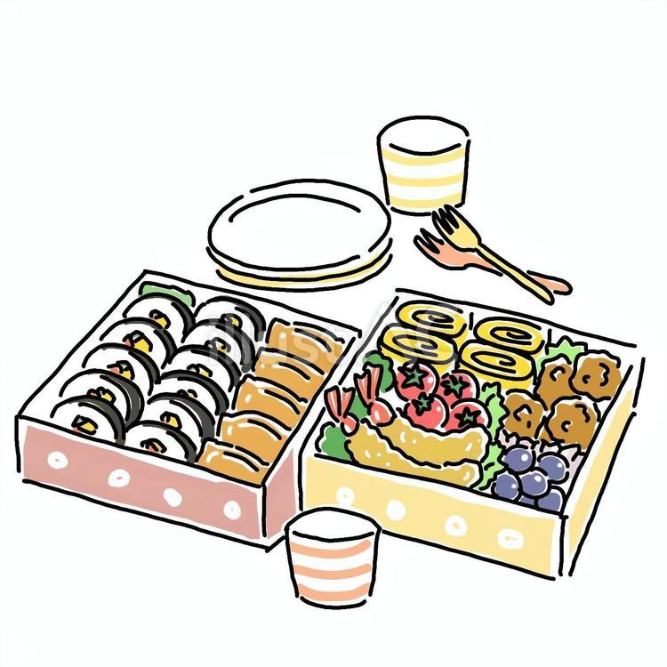 お花見重箱のお弁当イラスト 行楽弁当,弁当,お弁当のイラスト素材