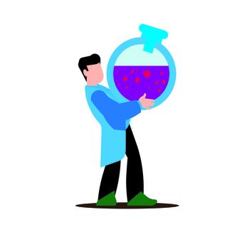 人物 014 男性,科学,実験,フラスコ,液体,研究,仕事,白衣,イラスト,ベクターのイラスト素材