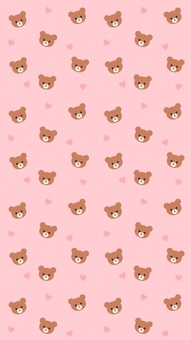 クマとハートの壁紙_ピンク クマとハートの壁紙_ピンク スマホ壁紙,縦長背景,待ち受け,動物,くま,背景,壁紙,スマホ,ハート,縦長のイラスト素材