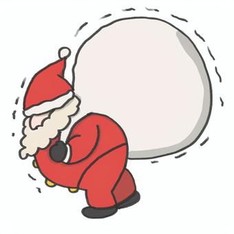 プレゼントを持ち上げるサンタのイラスト。