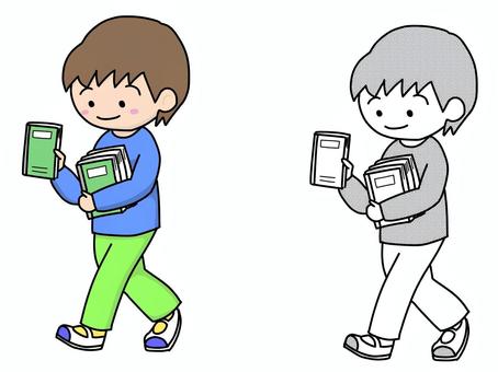 ノートを配達する子 男の子,配達,ノート,学校,小学生,係のイラスト素材
