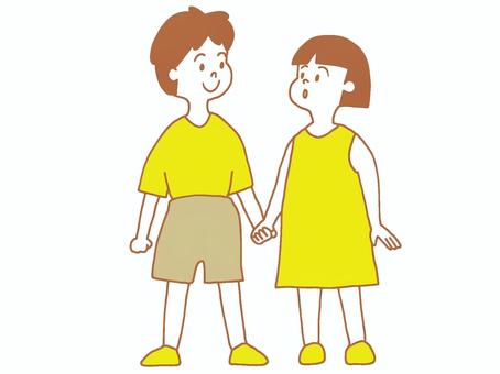 手をつなぐ子供 手をつなぐ,手,つなぐ,子供,女の子,男の子,男女,仲良し,兄妹,兄弟のイラスト素材
