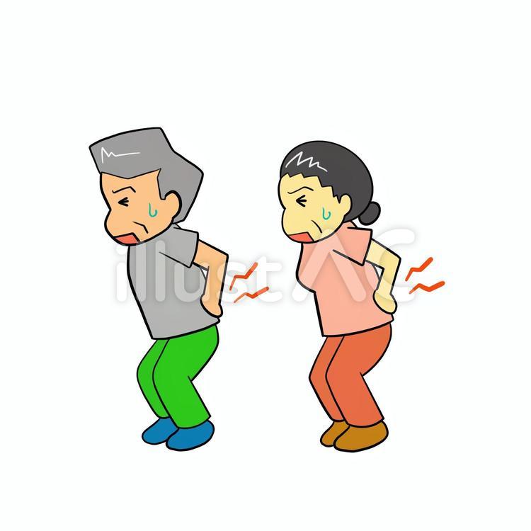 腰痛　おじいさん　おばあさん 腰痛,高齢者,介護のイラスト素材