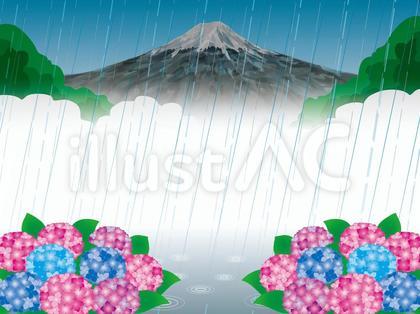 雨降り(50)富士山とあじさい