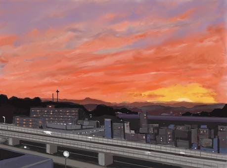 茜色の夕暮れ 夕暮れ,茜色,都会,黄昏時,サンセット,帰り道,明日,静寂,終焉のイラスト素材