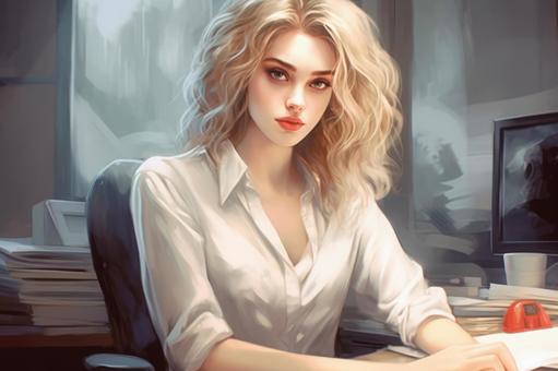 Illustration, blond hair, shirt, female, 