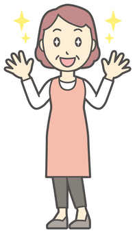  エプロンおばちゃん-054-全身 嬉しい,おばちゃん,エプロン,お母さん,ママ,中年,おばさん,主婦,人物,かわいいのイラスト素材