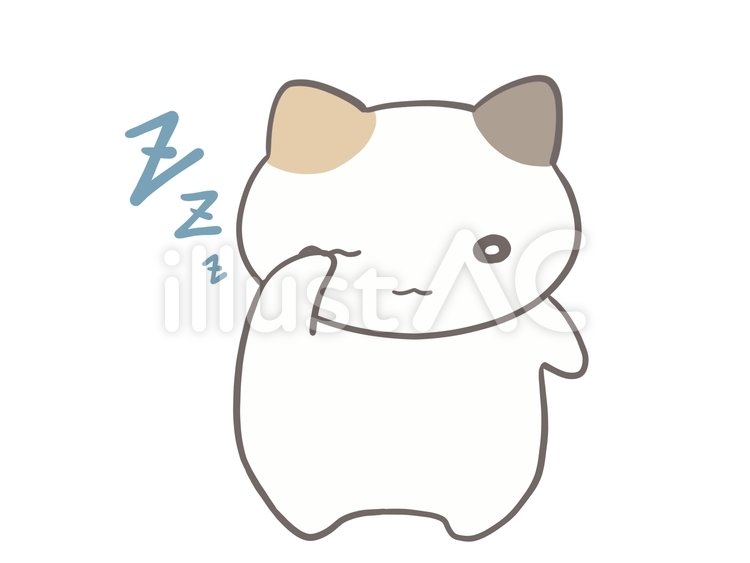眠くて目をこする三毛猫 眠い,寝不足,睡眠不足のイラスト素材