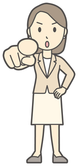  カジュアルスーツ女性-496-全身 指さす,真剣,会社員,女性,スーツ,ビジネス,仕事,ol,人,大人のイラスト素材