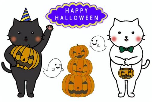 ハロウィンイラスト② ハロウィン,10月,収穫祭,秋,お祭り,かぼちゃ,ランタン,ハッピーハロウィン,オバケ,黒猫のイラスト素材