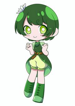 擬人化フルーツ【アボカド】 擬人化,フルーツ,アボカド,かわいい,緑,全身,元気,果物,女の子,素材のイラスト素材