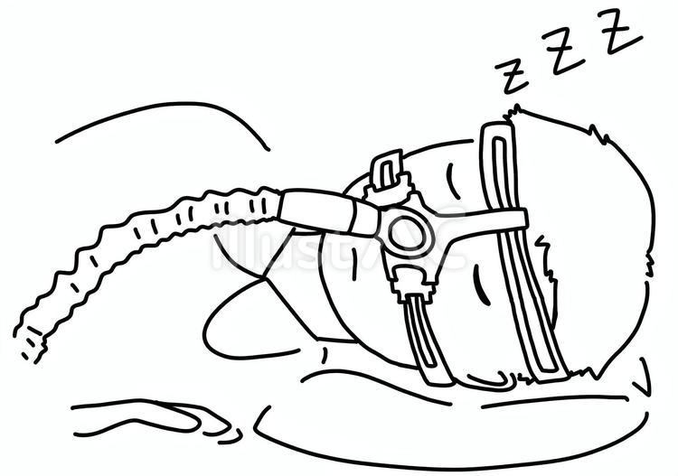 CPAPをつけた男性　線画 cpap,男性,睡眠のイラスト素材
