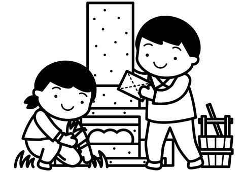 Illustration, grave, clean up, a visit to a grave, 