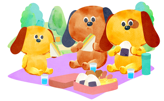 Watercolor painting_Family picnic_03, JPG and PNG Watercolor painting_Family picnic_03, dog, animal, hand drawn, JPG and PNG