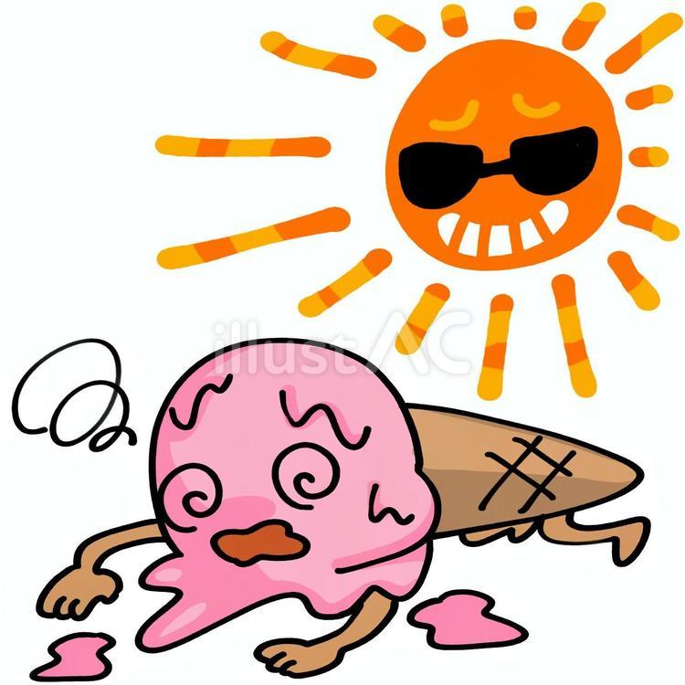 熱中症になったアイスちゃん 夏,アイスクリーム,溶けるのイラスト素材