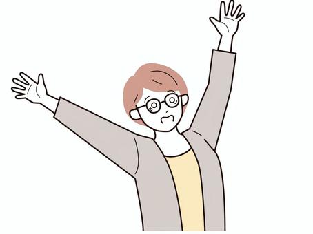 両手を上げて困惑する働く女性A/カラー 両手を上げて困惑する働く女性A/カラー 両手,女性,お母さん,会社員,キャリアウーマン,アドバイザー,30代,40代,オフィスカジュアル,眼鏡のイラスト素材