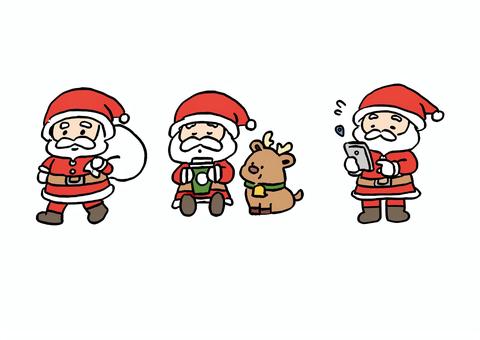 サンタとトナカイのクリスマス クリスマス,冬,12月,サンタ,トナカイ,プレゼント,スマホ,一休み,人物セット,コーヒーのイラスト素材