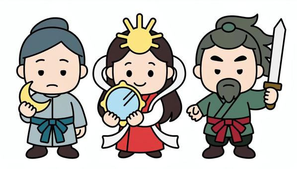 三貴子 日本神話,ツクヨミ,天照大神,三貴子,アマテラス,素戔嗚,スサノオ,月読命,人物,女性のイラスト素材