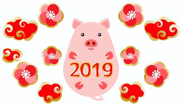 中華圏の2019年豚年イメージ 豚,中国,干支,豚年,猪,新年,正月,2019,十二支,中華圏のイラスト素材