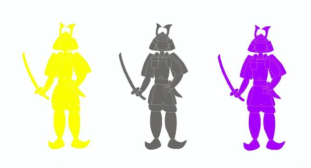 武将のシルエット3色 シルエット,影,武将,侍大将,武士,侍,鎧武者,戦国時代,鎌倉時代,戦のイラスト素材