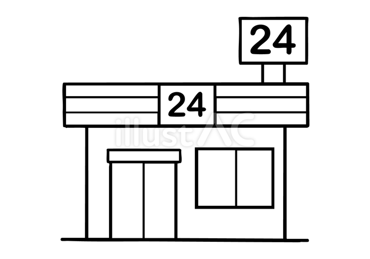 コンビニエンスストアの建物(白黒) コンビニエンスストア,コンビニ,24時間営業のイラスト素材