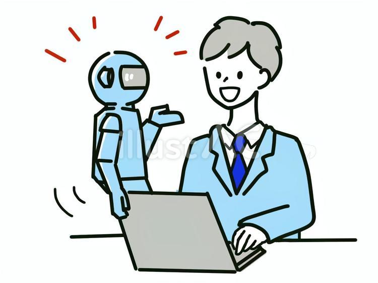 パソコンでAIを活用する男性会社員 男性,男の人,お兄さんのイラスト素材