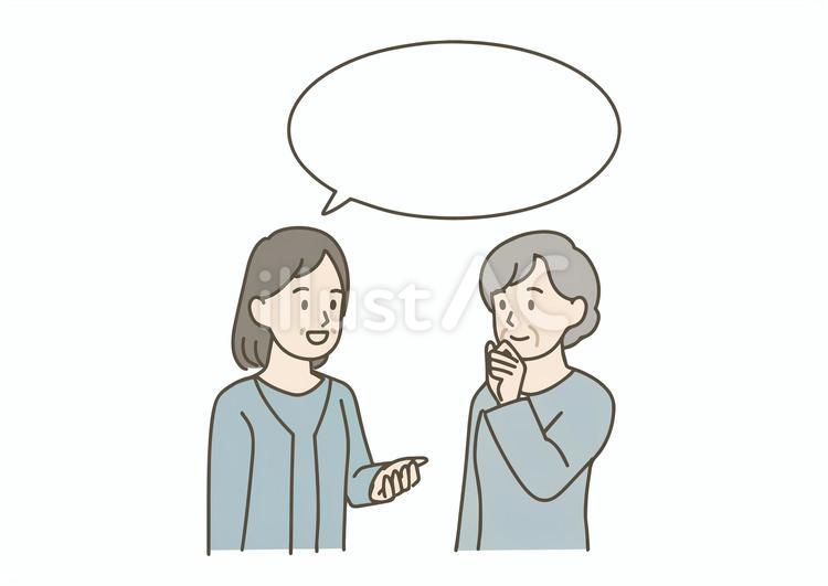 会話する女性たちと吹き出しのフレーム 中年,高齢者,シニアのイラスト素材