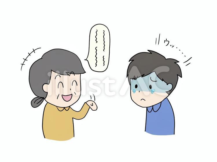 母が笑って話す内容に悲しくなる息子 悲しい,落ち込む,泣くのイラスト素材