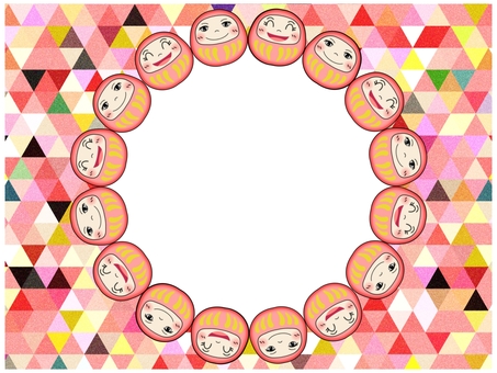 ダルマのフレ−ム ダルマ,だるま,フレ−ム,ポストカード,メッセージカード,かわいい,笑顔,ピンク,円,丸のイラスト素材