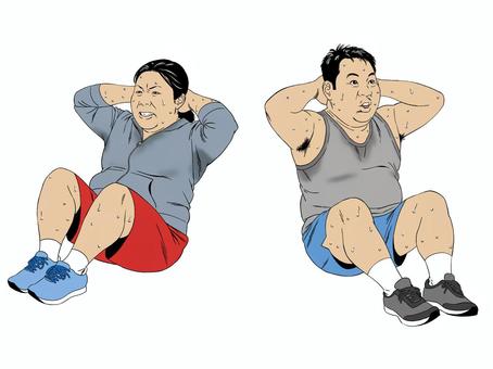 腹筋をする男女 男性,女性,２人,腹筋,ダイエットのイラスト素材